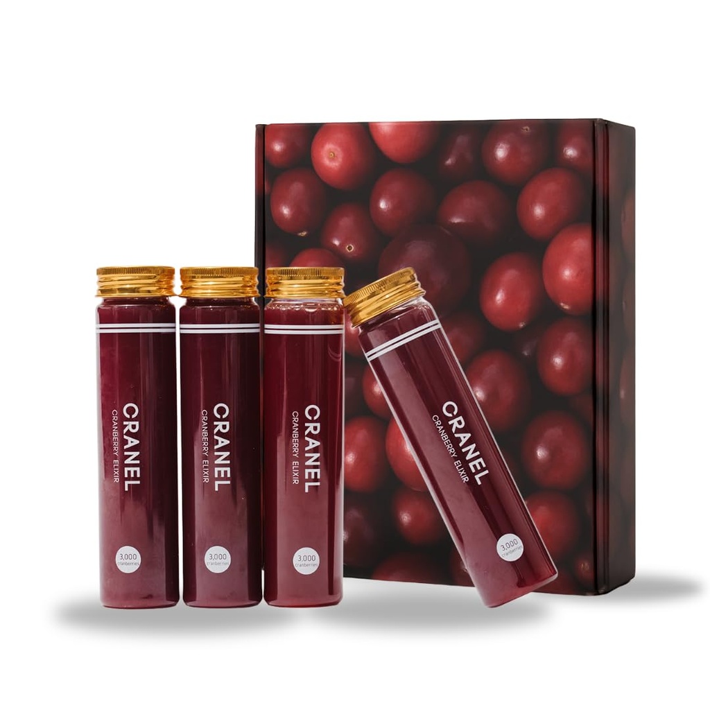 CRANEL UTI Support Cranberry Elixir, 4X Botellas (Monthly Supply) Clínicamente-Proven &amp; Antibiótico-libre, Empaquetado con 3.000 Cranberries Reales (Tart Taste) Vegan &amp; Non-GMO, Cero Añadido Sugar