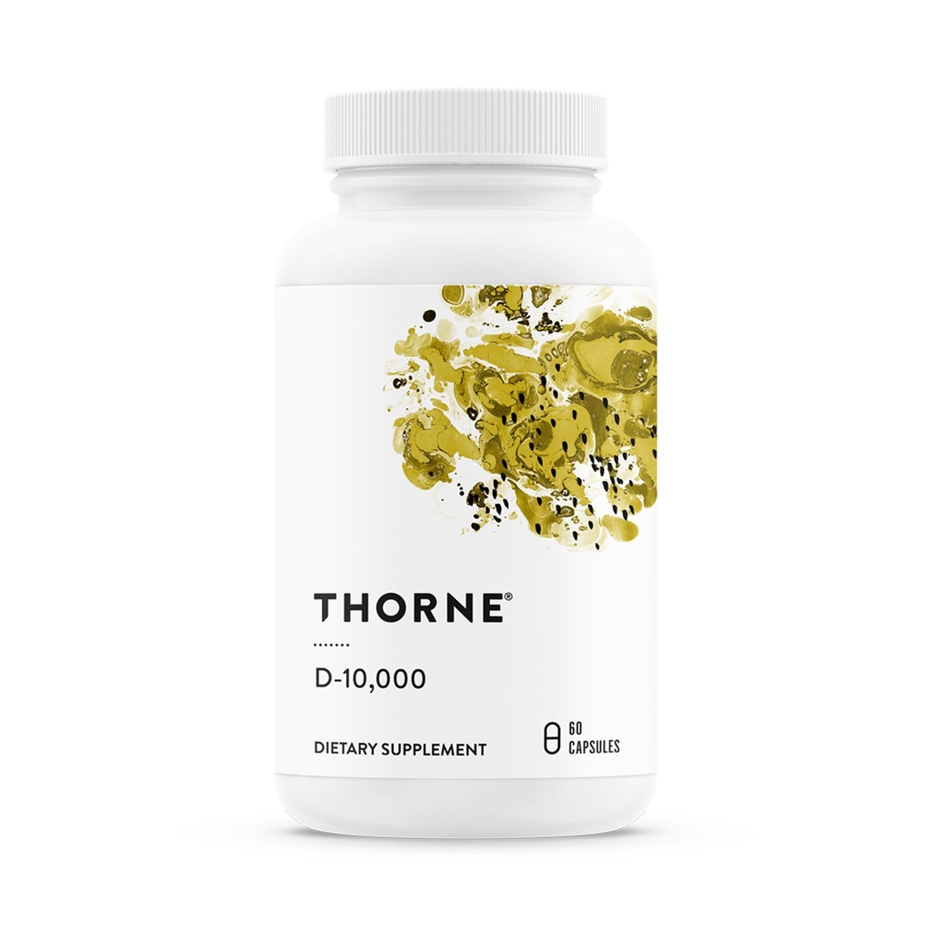 THORNE - Suplemento de vitamina D3 - Soportes Huesos saludables, dientes, músculos, función cardiovascular &amp; inmunológico* - Gluten, lácteos &amp; libres de soya - 10.000 UI - 60 servicios