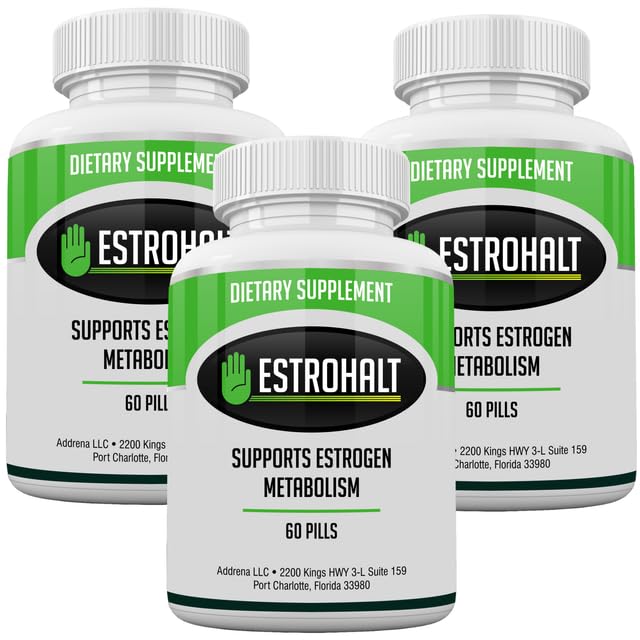 Estro-Halt 3 Pack 180 Tablets- DIM Supplement (Diindolylmethane) and Indole-3-Carbinol (I3C) Best Estrogen-Blocker for Women &amp; Men ← Inhibidor de aromatasa natural Vitamina para ayudar a PCOS, Menopause y PMS