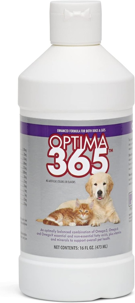 PRN Pharmacal OPTIMA 365 - ácidos grasos esenciales Suplemento nutricional para gatos & perros - Con Omega-3, Omega-6, Omega-9, " Otras vitaminas " minerales para soportar la salud general de las mascotas - 16 Fl Oz