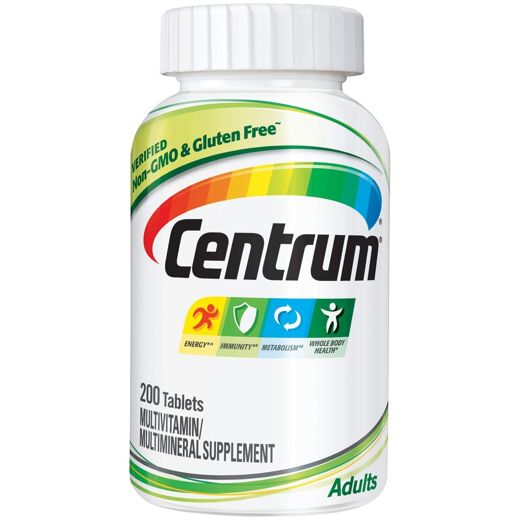 Suplemento Multivitamina/Multimineral de Adulto Centrum con Antioxidantes, Zinc, Vitamina D3 y B Vitaminas, Gluten Free, Ingredientes no transgénicos - 200 Condes