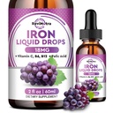 Suplemento de hierro líquido para mujeres, hombres y niños - gotas de hierro líquido con folato, vitamina C, B6, B12 para anemia, célula de sangre roja, apoyo energético - sabor de la uva, 2 Fl Oz