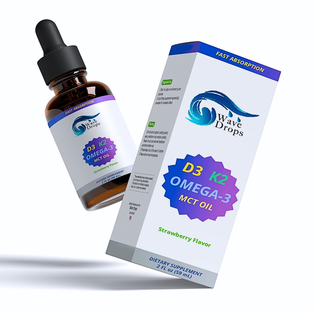 Vitamin D3 & K2 with MCT Oil & Omega 3: Liquid Drops, No Fillers, Non-GMO, 2 Fl Oz