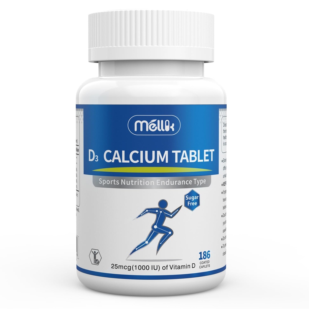 Calcium-Supplement Vitamin-D3 1200-mg Magnesium-Mini - 186Tablets Unflavored Slow Release Bone Health Women and Men Dietary Supplement Easy to Swallow Sugar Free