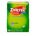 Zyrtec 24 horas de Alivio de Alergia Tabletas, Medicina de Indoor y Alergia al aire libre con 10 mg Cetirizina HCl por Tableta Antihistamina, 1 Tablet Por Pack, 50 ct Dispensit Pack