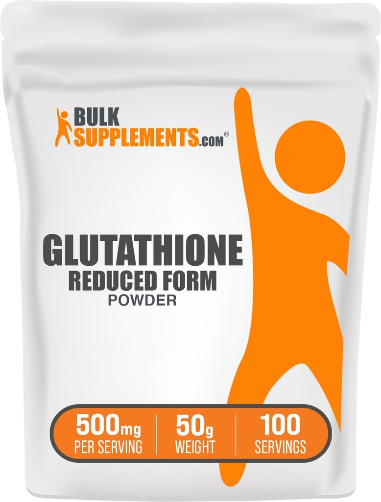 BulkSupplements.com Glutathione Reducido Powder - Suplemento Glutathione, Reducido Glutathione Powder - Glutathione 500mg, Gluten Free, 500mg por Serving, 50g (1.8 oz) (Pack de 1)