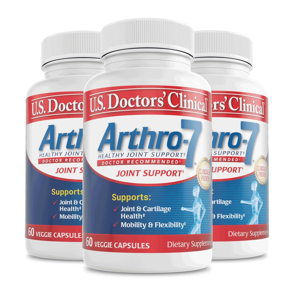 U.S. Doctors’ Clinical Arthro-7 - Clinically Proven Joint Support Complex with Turmeric, Collagen, Bromelain for Flexibility, Mobility, & Strong Cartilage - 180 Capsules(3 Bottles) - 45/90-Day Supply