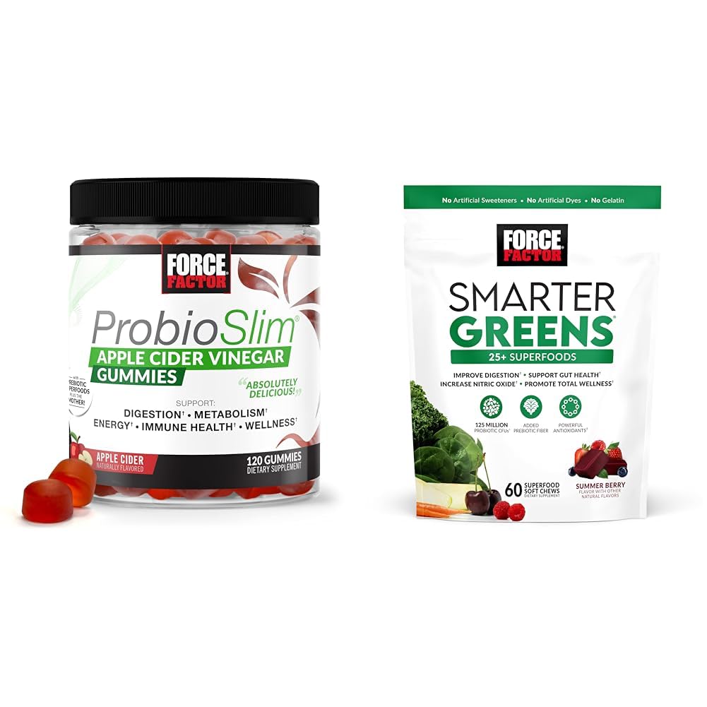 Factor de fuerza ProbioSlim Manzana Vinagre Gummies con Ecológico, LactoSpore & Smarter Greens Superfood Chews, Verdes y Superalimentos con Probióticos, Antioxidantes