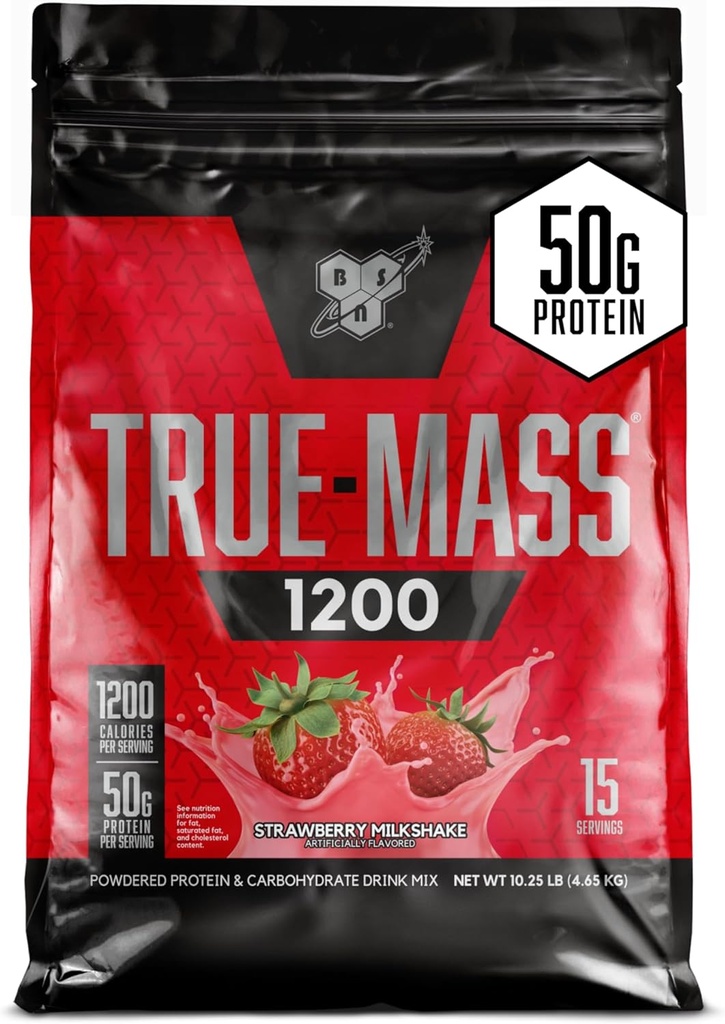 [BRSWIEARB4GBEHTG] BSN TRUE-MASS Weight Gainer, Muscle Mass Gainer Protein Powder, Strawberry Milkshake, 10.25 libras