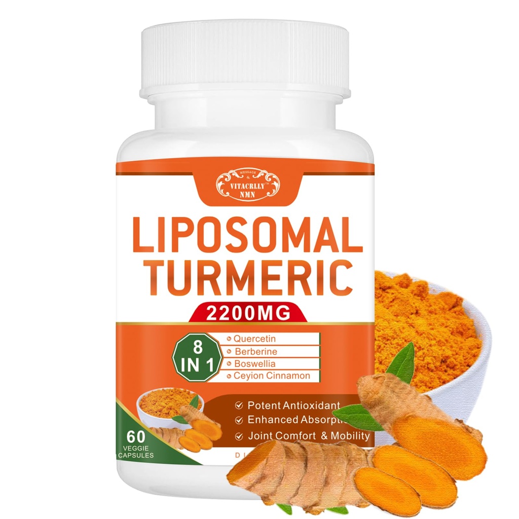 2200mg Liposomal Turmeric Curcumin Suplemento con la Absorción Mejorada del Pepper Negro y el jengibre - 95% Curcumin Extract for Joint Support 60 cápsulas