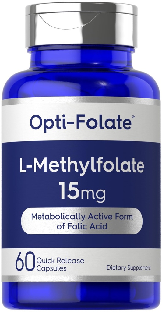 Carlyle L Methylfolate 15mg ← 60 Capsules TEN Max Potency TEN Optimizado y Activado ← Non-GMO, Gluten Free TEN Methyl Folate, 5-MTHF ANTE por Opti-Folate