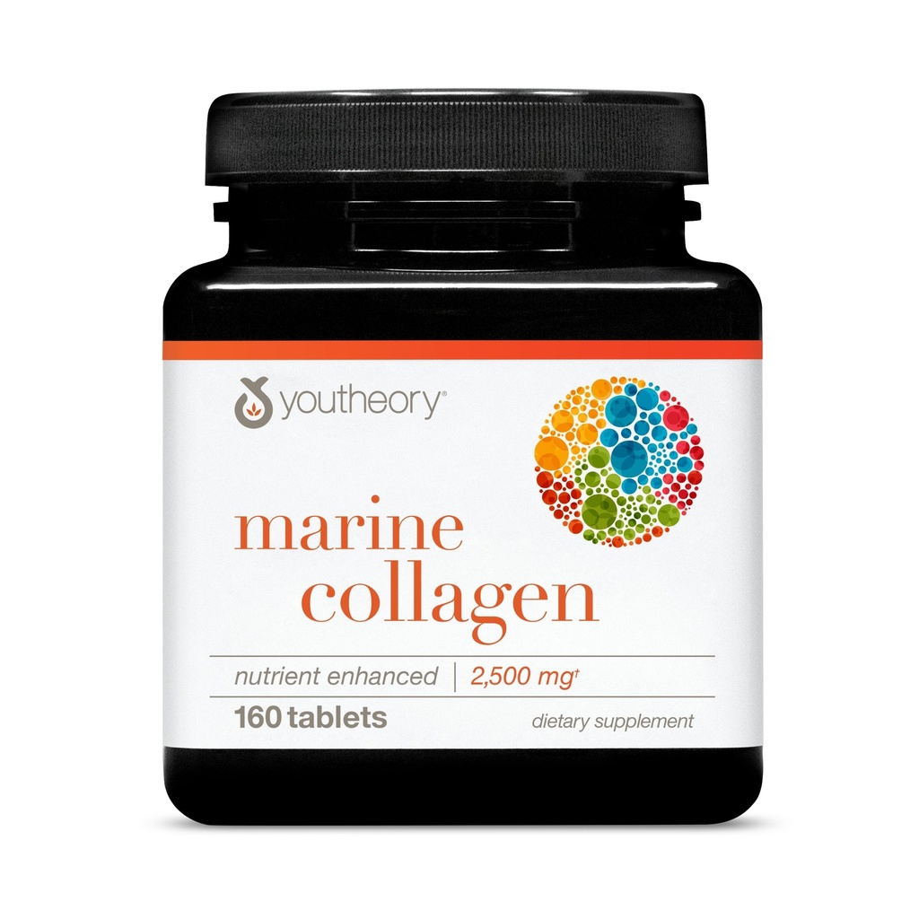 Teoría Collagen Marino - 2.500 mg - Soportes Conjunto, Nail, Hair, Skin, Bone &amp; Muscle Health* - con Aminoácidos, Minerales & Vitaminas C, A, E, B6 &amp; B12-160 Tablets (32-Day Supply)