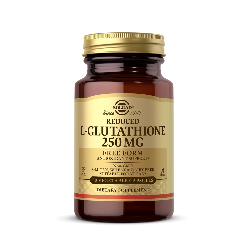 Solgar Reducido L-Glutathione 250 mg - 30 cápsulas vegetales - Soporte antioxidante - No GMO, Vegan, Gluten Gratis, Dairy Free, Kosher - 30 Actuaciones