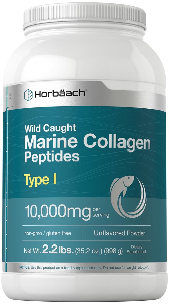 Horbäach Marine Collagen Powder 2.2 lbs ← Hidrolyzed Collagen Peptides ← Desagradable, Paleo, Non-GMO, Gluten Free Supplement
