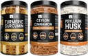PURE ORIGINAL INGREDIENTES Ceylon Cinnamon, Psyllium Husk y Turmeric Capsule Bundle (730 capsules cada uno), No Magnesium o Rice Fillers