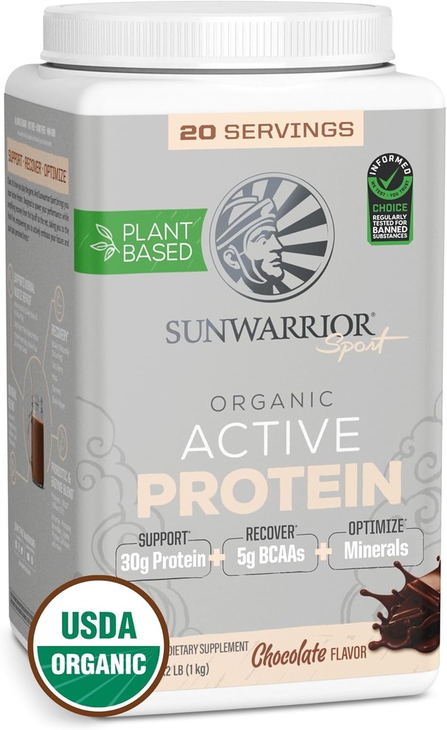 Sunwarrior Planta Orgánica Fundada Polvo Proteína Silencioso Pólvora de Proteína Orgánica Vegan con Aminoácidos BCAA Plus Recuperación Minerales " Botánicos ← No GMO Soy Dairy & Gluten Free (Chocolate, 20 Servings)
