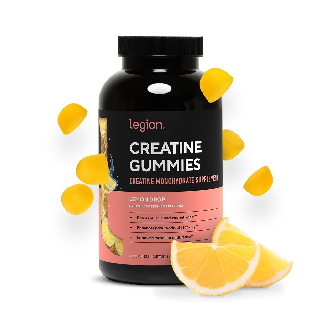 LEGION Creatine Monohydrate Gummies for Men & Women – Clean Chewable Creatine Supplement for Strength, Endurance & Muscle Recovery – 30 Lemon Drop Flavor Servings – No Artificial Flavors