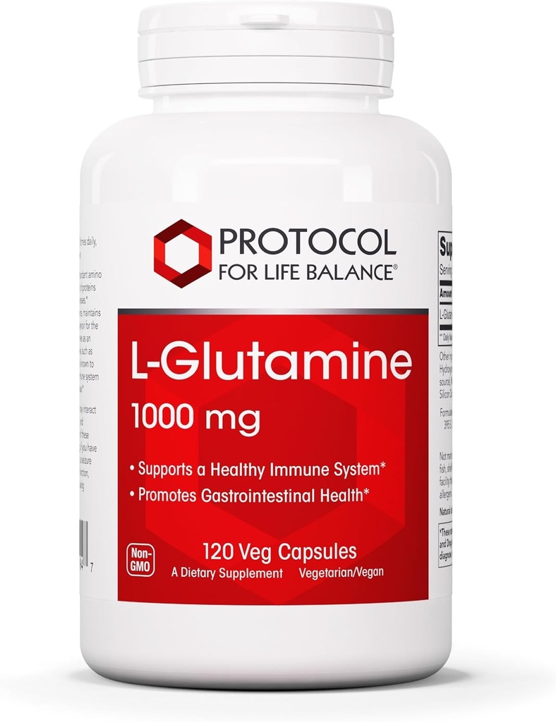 PROTOCOLO PARA LA VIDA BALANCE L-Glutamina 1000mg - Amino Acid - Muscle Tissue, Gut Health Immune Health - 120 Veg Caps