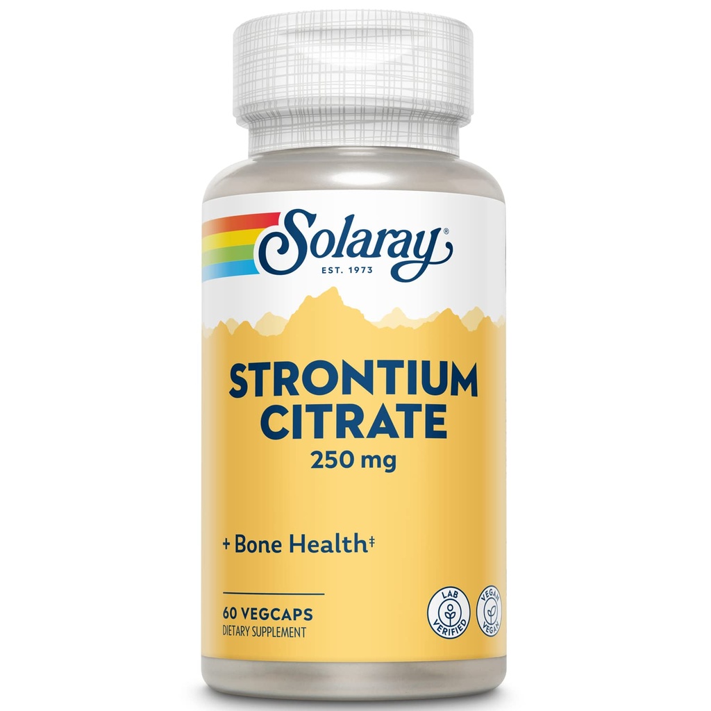 Solaray Strontium Citrate 250 mg TENIDO Huesos saludables " Apoyo a los dientes TENIDO Gentle Digestion, Ausorción mejorada TEN 60 VegCaps