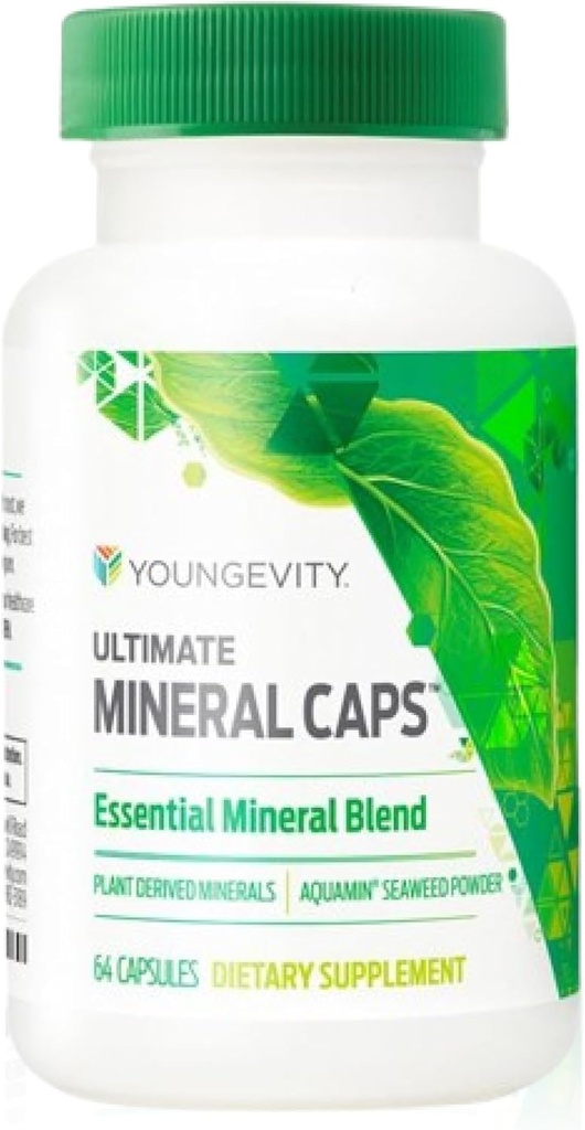 Youngevity Ultimate Mineral CapsTM - 70+ Essential Full Spectrum Trace Minerals - Nutrient-Dense, derivado de Humic & Aquamin Seaweed (64 cápsula) (Pack of 4)