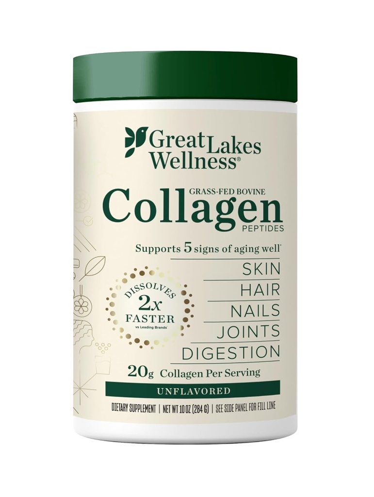 Gran Lagos Wellness Collagen Peptides Polvo para la piel, el pelo, uñas, articulaciones " Digestión - Desarrollado - Quick Dissolve Hidrolyzed, Non-GMO, Keto, Kosher - 10 oz