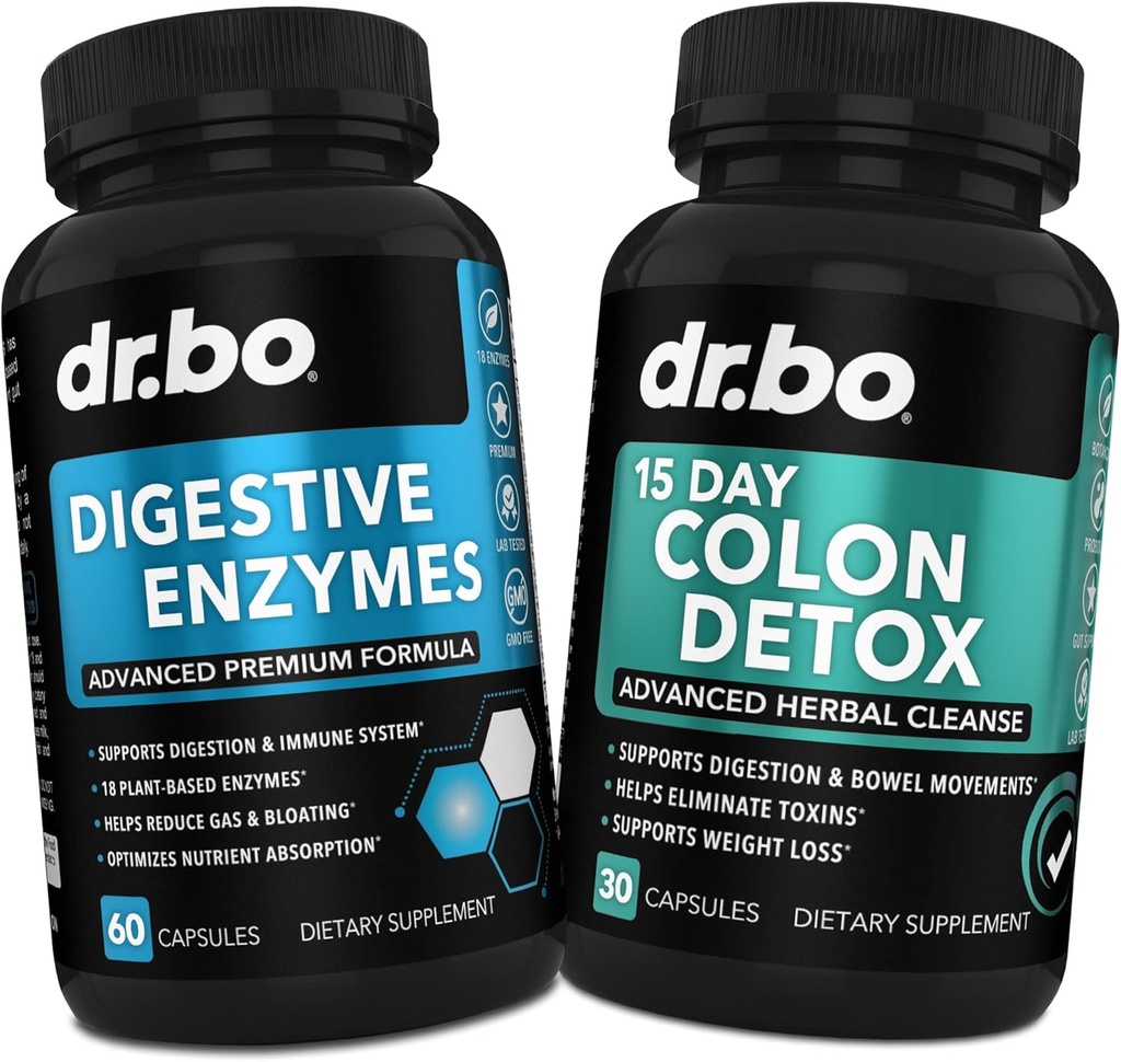 Digestive Enzymes & Colon Cleanser Detox - Digestion Supplement & 15 Day Intestinal Píldoras limpias para hombres y mujeres - Laxantes naturales rápidos para el alivio del estreñimiento & Suplementos del Movimiento de Tazón para Gut