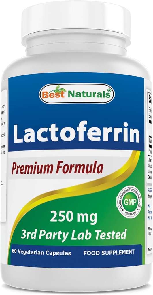 Best Naturals Lactoferrin 250 mg Veggie Capsule, soporta la función saludable de la inmunología - 60 cuenta