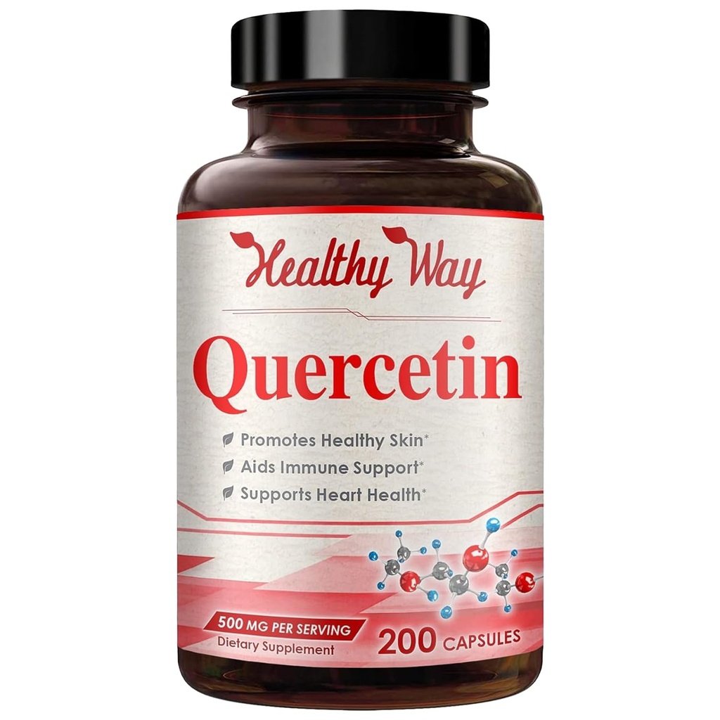 Capsulas de Quercetina de alta resistencia 500 mg - Una vez Daily Powerful Antioxidant Quercetin Suplemento para el cerebro de la piel del envejecimiento del corazón y el apoyo inmunológico - Vegan Friendly Gluten-Free Made in the USA (200 Servings)