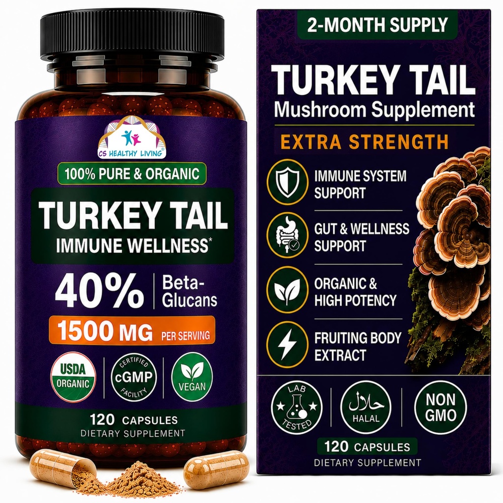 CANCER SCIENCES Turquía Tail Wellness Mushrooms Suplemento, USDA Certified Organic Extract, Extra Strength 1,500 mg, High Potency 40% Beta-Glucans, Gut & Immune Support, Natural Digestive, 120 Capsules