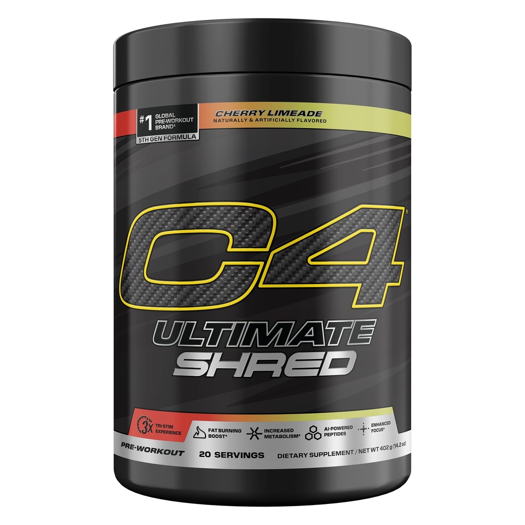 Cellucor C4 Ultimate Shred Pre Workout Powder, Metabolism Supplement with Cayenne Extract+300mg Caffeine+TeaCrine+Dynamine - Cherry Limeade, 20 Servings