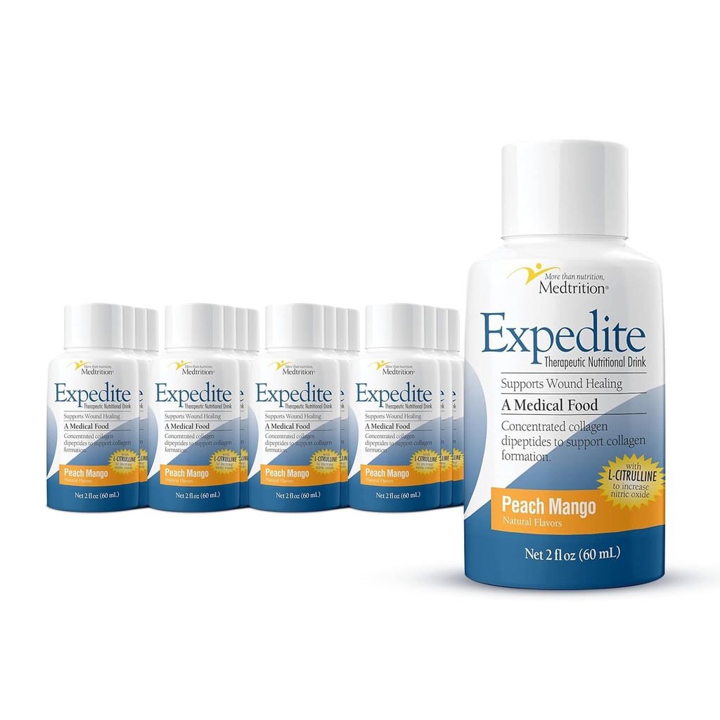 Medtrition Expedite Liquid Collagen, Peach Mango, 2 Fl Oz, Pack of 24 - Nutrition Support for General, Orthopedic &amp; Cosmetic Surgery Recovery