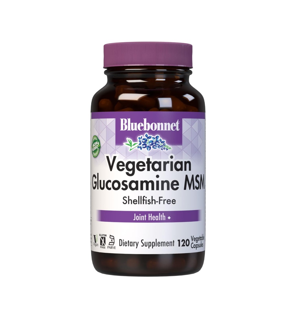 Bluebonnet Vegetarian Glucosamine with MSM Supplement - Shellfish-Free Joint Support Supplement for Women &amp; Hombre - Vegetable Glucosamine HCI - Vegan, Kosher, Free of Soy, Gluten &amp; Dairy - 120 V Caps