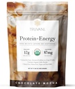 Truvani Protein + Energy Drink Mix with 87mg Caffeine TEN Chocolate Mocha TEN 12g Organic Plant Based Protein TEN 20 Servings ANTE USDA Organic Coffee Powder " Adaptogens TEN Gluten " Dairy Free TEN Vegan