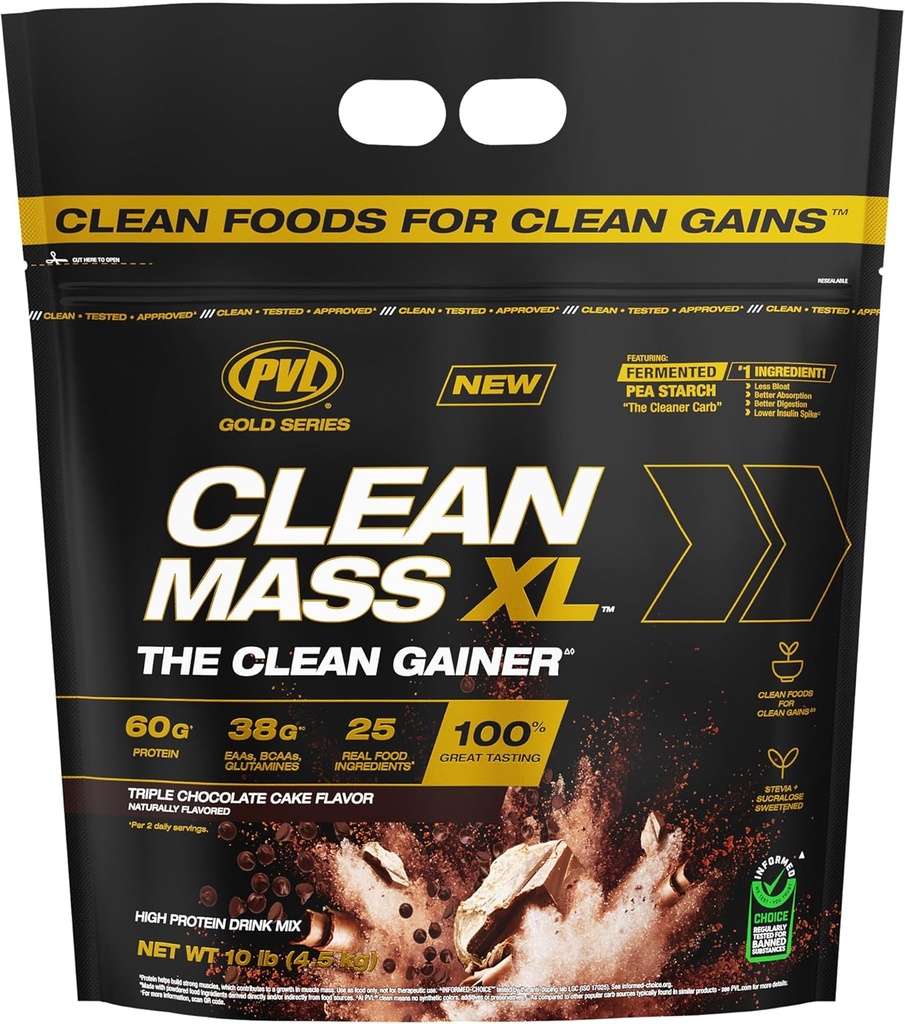 Gold Series - Clean Mass XL - The Clean Muscle Mass Gainer - 10 LB - Triple pastel de chocolate