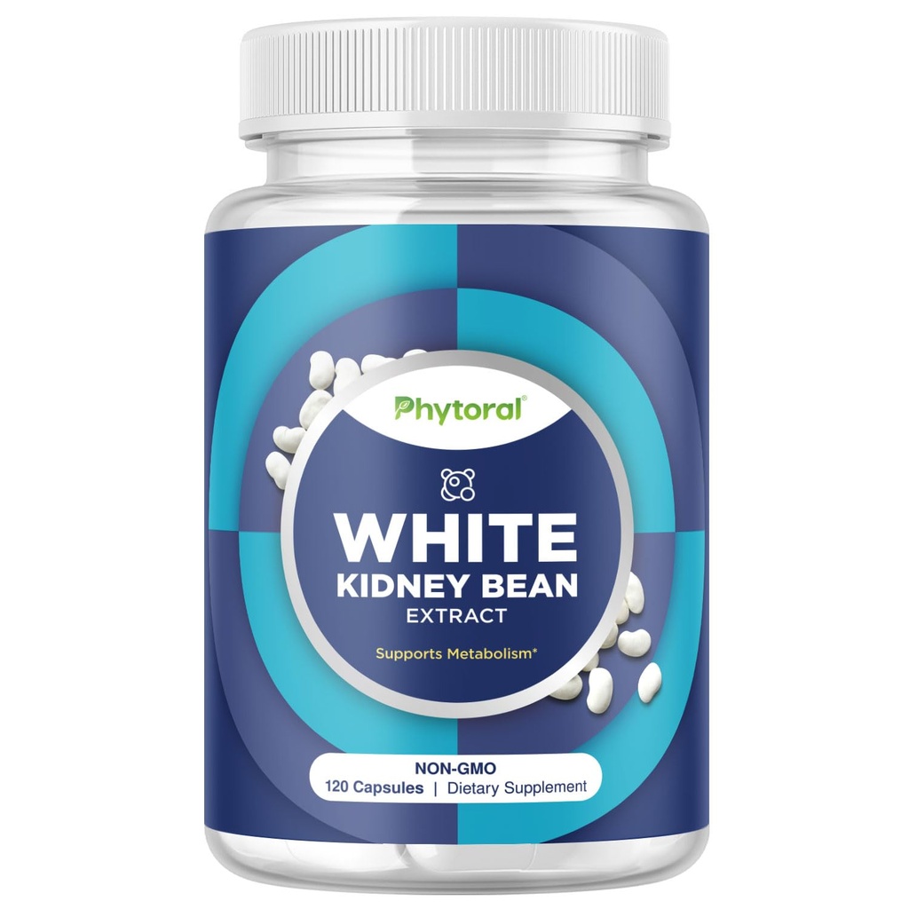 Phytoral White Kidney Bean Extract Carb Blocker - White Kidney Beans Suplemento para Metabolism Boost &amp; Ease Calories de Starchy Food - Carb Control Suplementos - 120 cápsulas