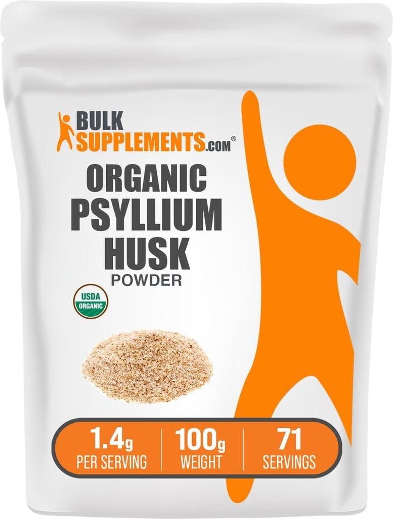 [BRSWKYTZCINQ2H3A] BulkSupplements.com Orgánica Psyllium Husk Powder - Psyllium Husk Polvo para Hornear, Suplemento de fibra - Gluten Gratis, 1.4g por Serving, 100g (3.5 oz) (Pack of 1)