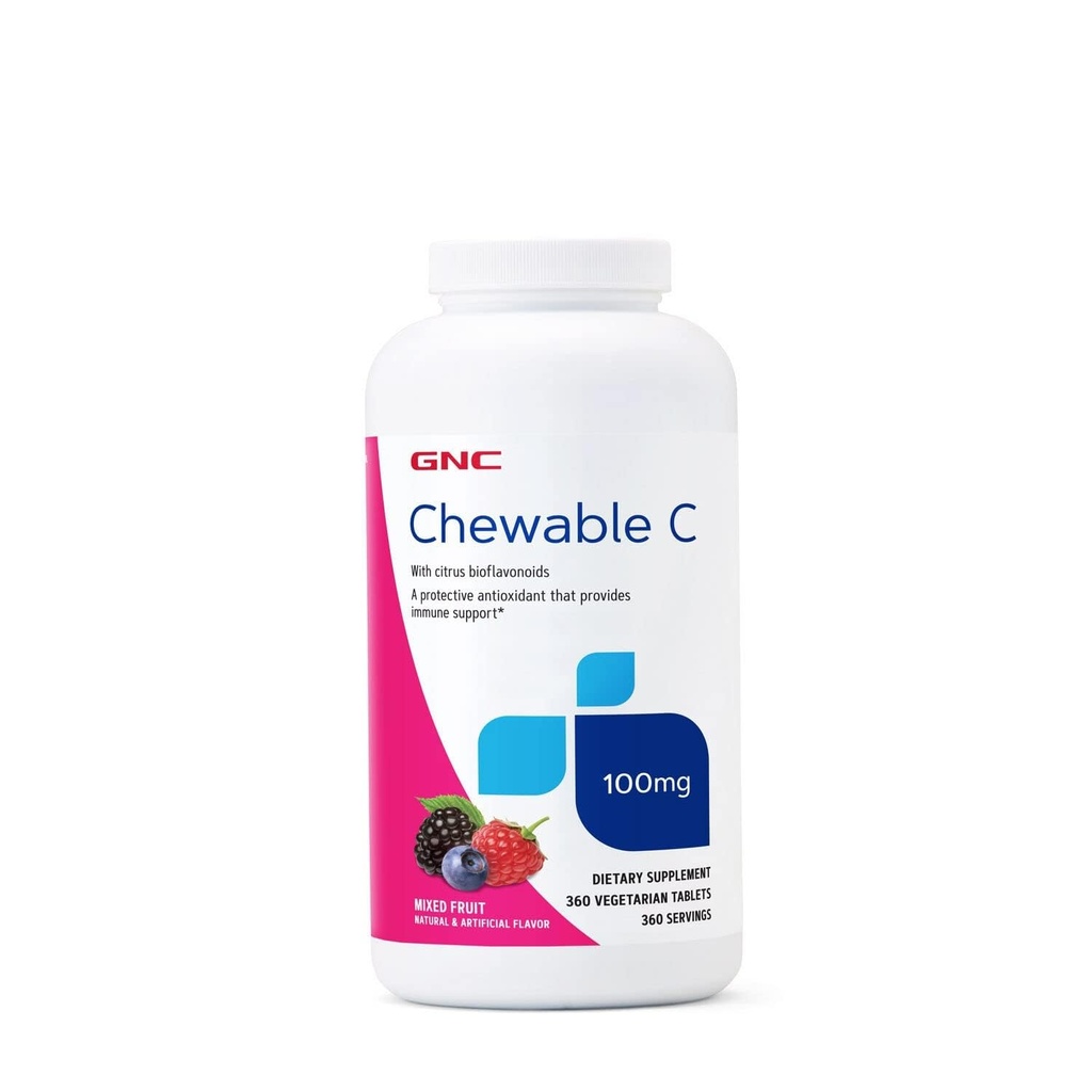 GNC Vitamina C 100mg, proporciona soporte para inmunes, fruta mezclada, servicio 360