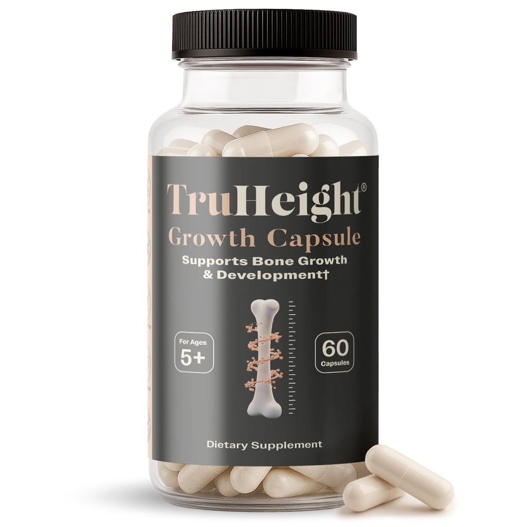 TruHeight Growth Capsules - Suplemento de Desarrollo de Crecimiento Natural para Niños y Adolescentes - Dotado por Pediatras - Vitamina D, K, Calcio " Ashwagandha - Capsules de Fuerza de Bonificación - Vitaminas Infantiles, Edades 5+