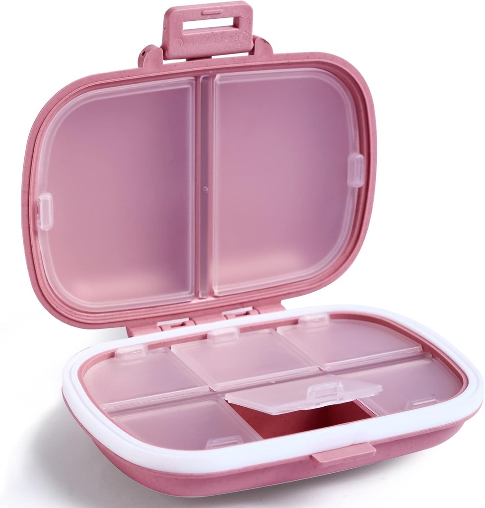 Organizador Holii Travel Pill, 8 Compartimientos Caja de píldoras portátiles, Caja de píldoras diarias para mantener vitaminas, recipiente pequeño para la medicina del bolsillo Organizador( Rosa)