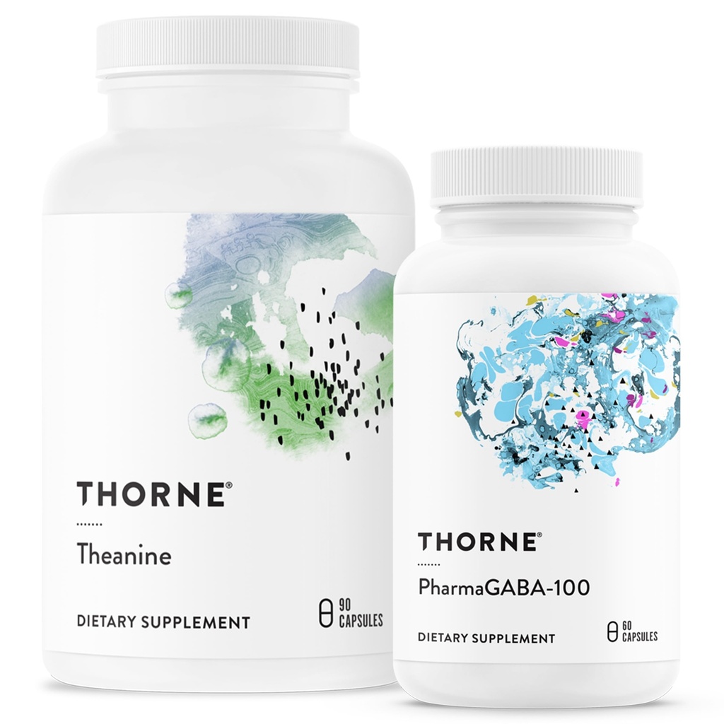 THORNE - Relájate &amp; Restore Bundle - L-Theanine y PharmaGABA-100 Duo for Stress Relief & Relax - 60 a 90 Servings