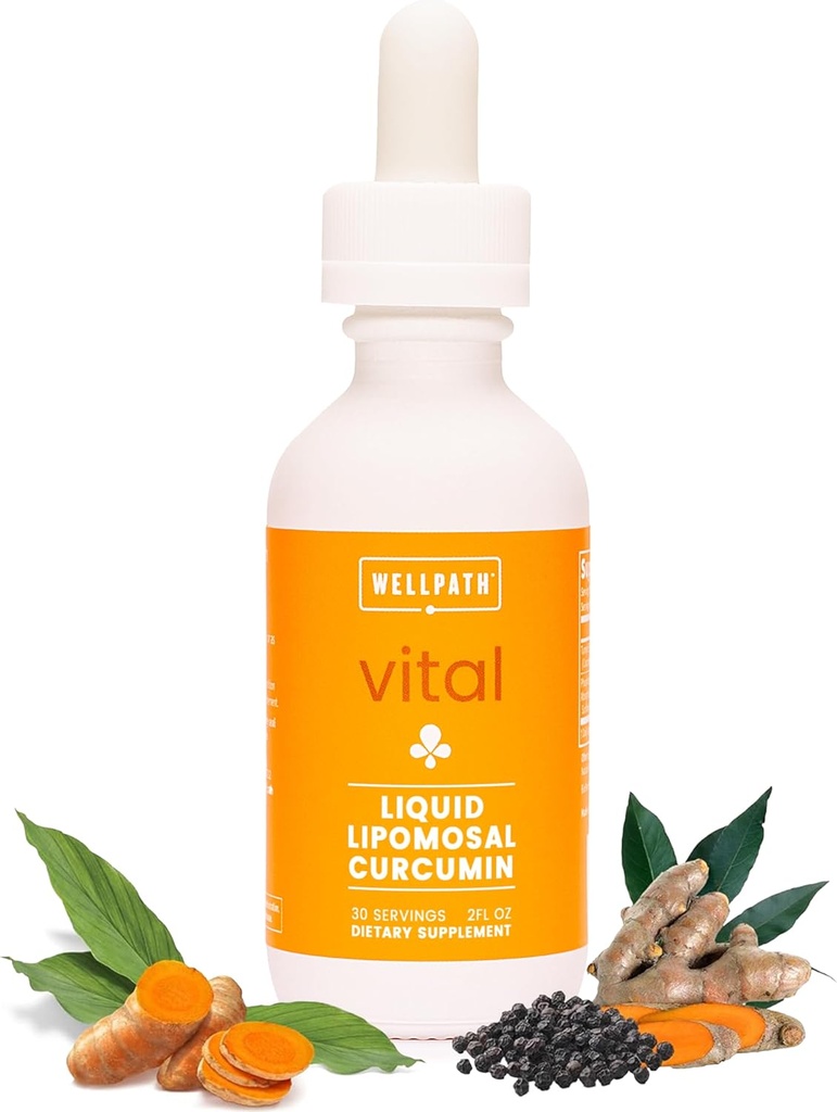 WellPath Liposomal Curcumin Suplemento Silencio Liquid Turmeric Drops with Black Pepper Extract  Enhanced Absorption ← Non-GMO, Vegan, 2 oz