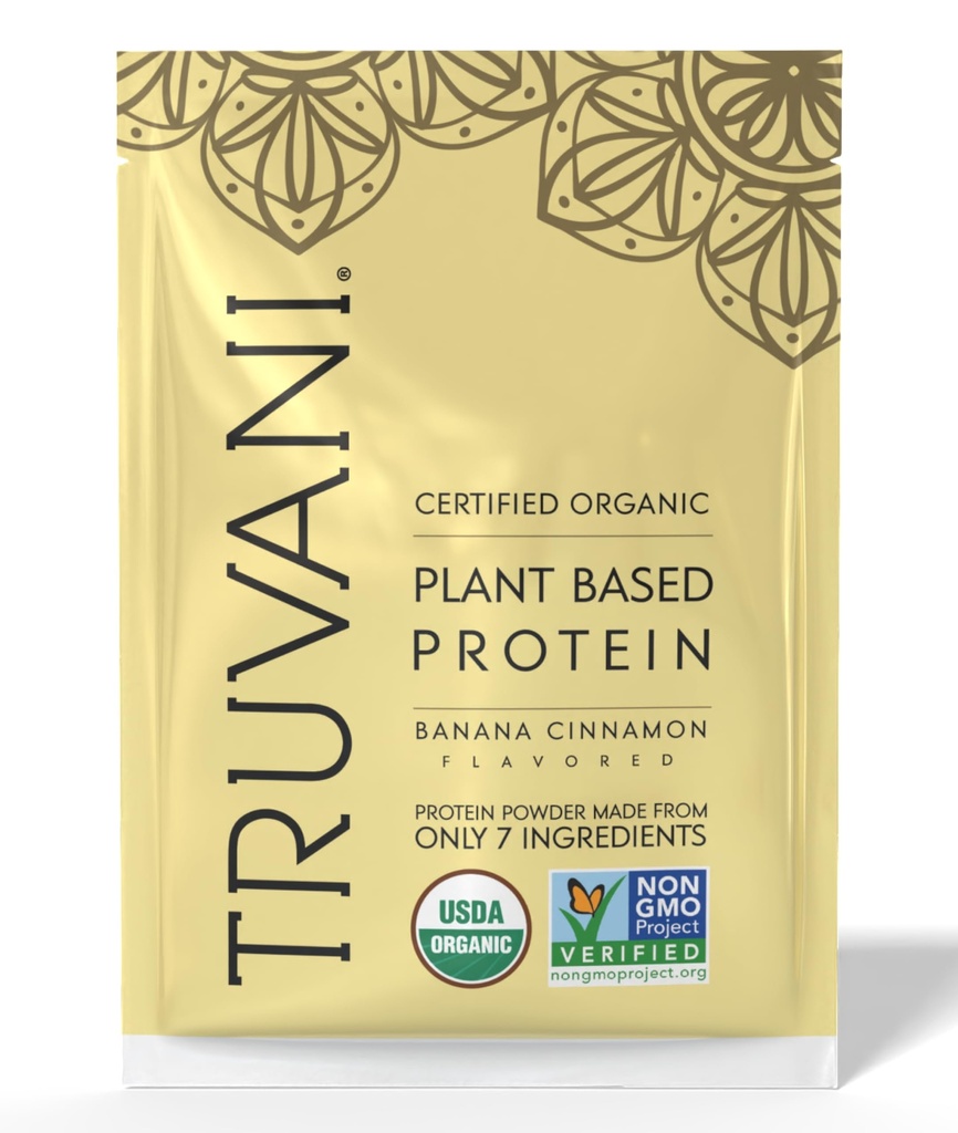 Truvani Vegan Pea Protein Powder ← Banana Cinnamon Silencio 20g Orgánica Planta Basada Proteína Silencio 1 Servir Silencio Keto Silencio Gluten &amp; Dairy Free Silencio Bajo Carb Silencio No Añadido Sugar
