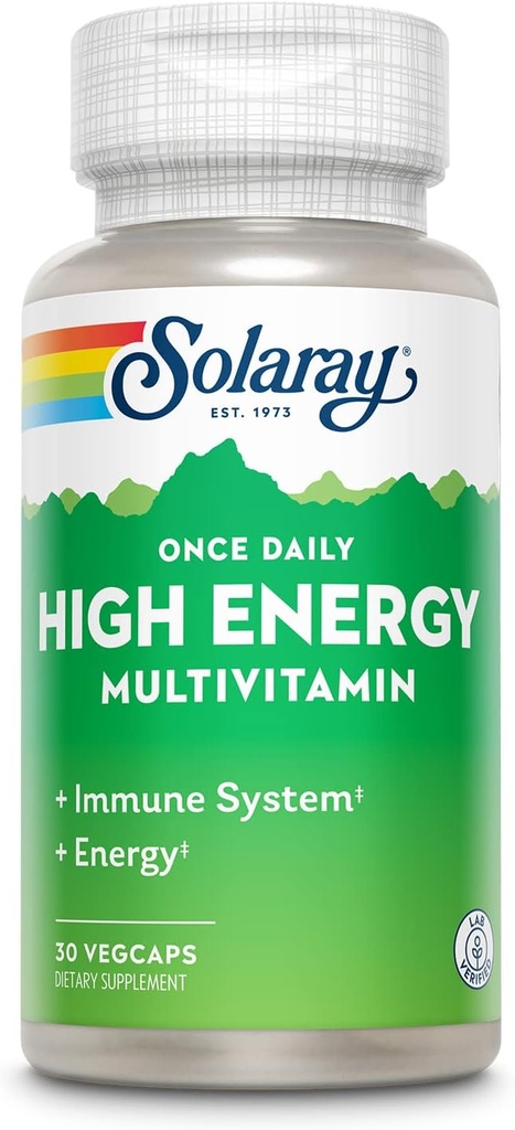 SOLARAY Una vez Daily High Energy Multivitamin for Women and Men - Energy Supplements - Soporte inmunitario w/Vitamin C, A, D y E, Complejo de vitamina B, Minerales Trace, Garantía de 60 días, 30 Serv, 30 VegCaps