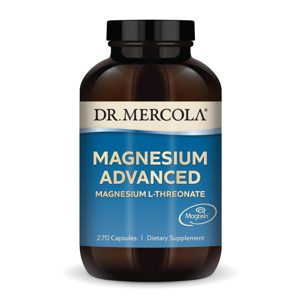 Dr. Mercola Magnesium Advanced - Apoya el Hueso, la Salud Cerebro Conjunta - Contribuye a un sueño más resentido - Sin gluten, libre de soja - 270 cápsulas (90 servidumbres)