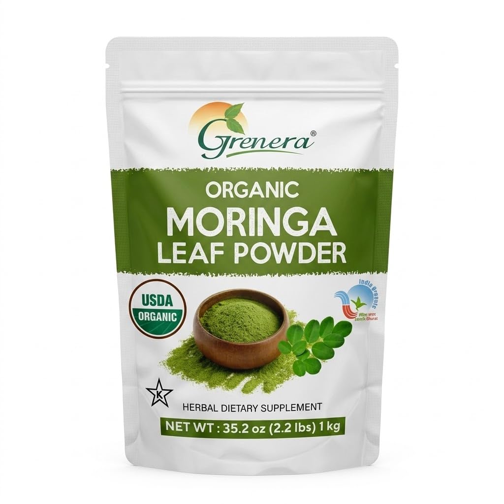 Grenera Orgánica Moringa Powder - 2.2 lbs (35.2 oz) ← Moringa Oleifera Leaf Powder Lab Tested for Purity ← Moringa Powder Orgánica Perfecta para Smoothies, Bebidas, Té &amp; Recetas tención 100% Raw from India