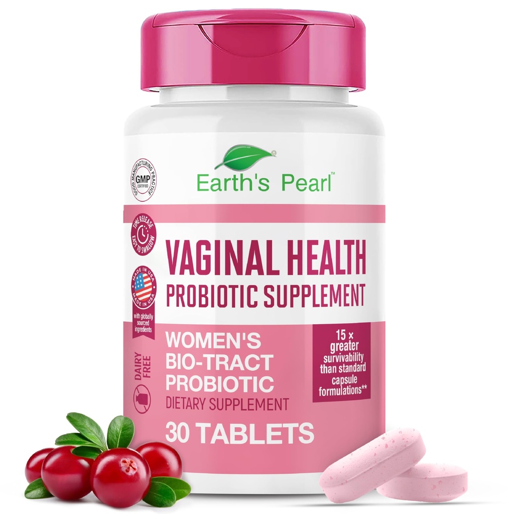 Probióticos de la perla de la Tierra para mujeres - 15 x Más Eficacia con BIO-Tract®, 3 millones de CFU, Probiótico &amp; Prebiótico Blend, promueve el olor vaginal saludable y el equilibrio pH para mujeres - Sólo 1 Tablet/Day