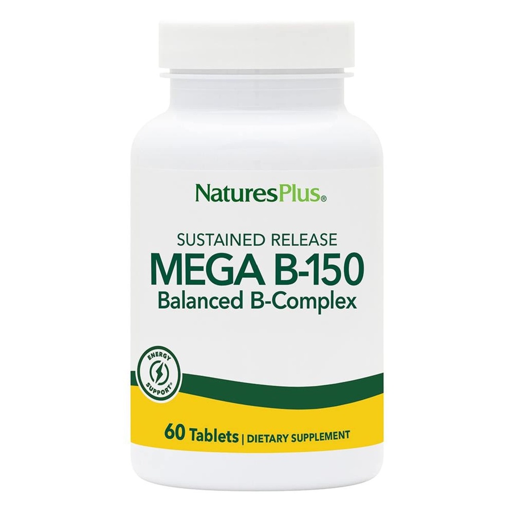 Natures Plus Mega B150 Complejo, liberación sostenida - 60 Tabletas vegetarianas - Maximum Potency B Complex Vitamin Supplement - Gluten-Free - 60 Servings