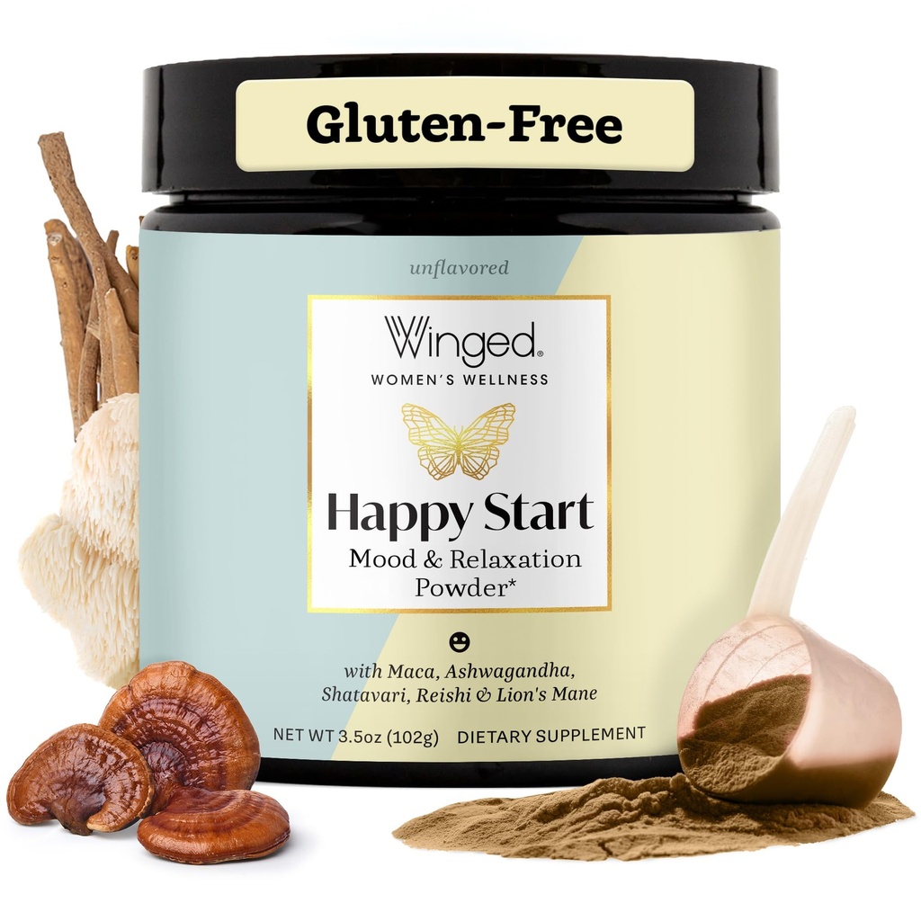 Wellness ganador Happy Start, Mood Boosting Drink Mix Powder for Women - Happy Mind &amp; Hormonal Health, Mood Support Supplement with Red Maca, Ashwagandha, Mushrooms &amp; More - Chocolate, 30 Servings