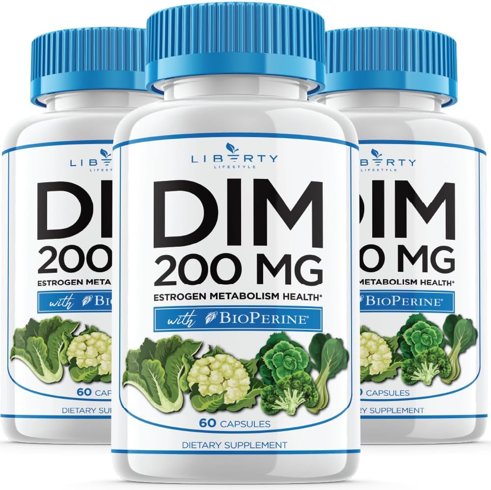 Suplemento DIM 200mg - DIM Diindolylmethane Más BioPerina - Equilibrio de Estrógeno, Alivio hormonal de la menopausia, Tratamiento del Acné, Vegan - 180 Conde