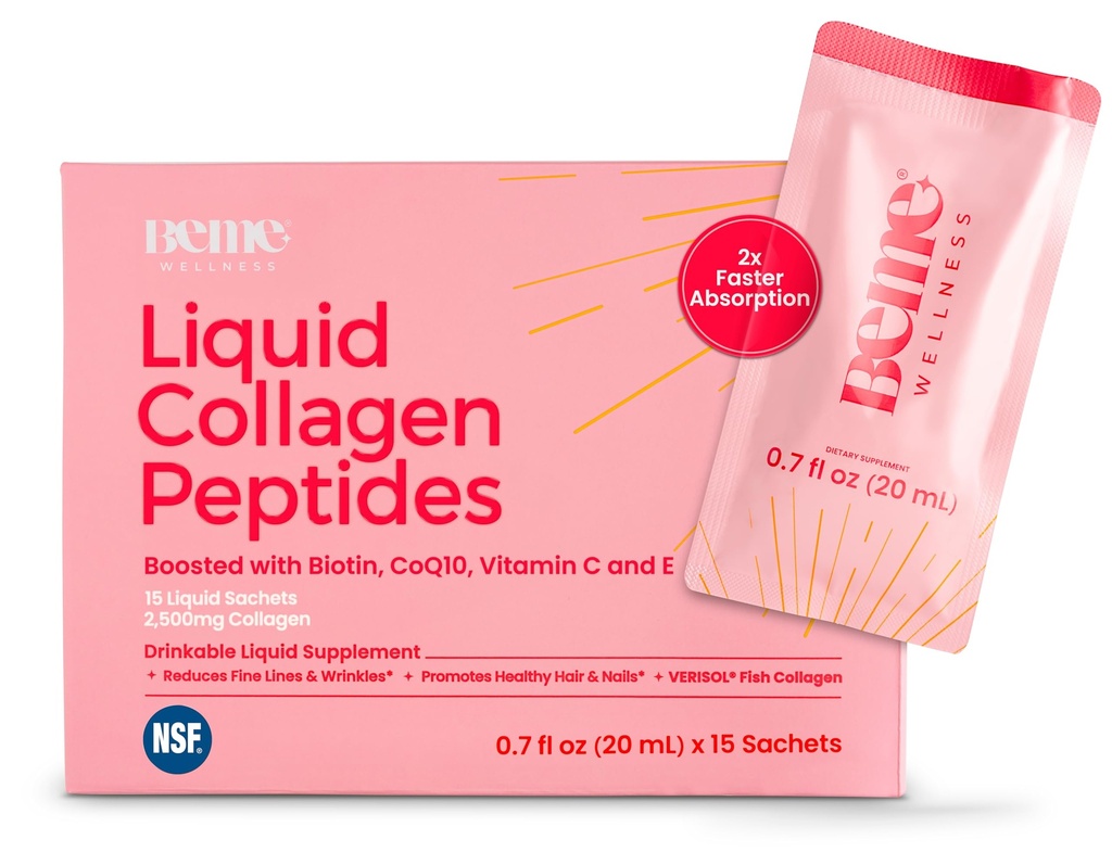 BeMe BeRadiant Líquido Collagen Peptide for Hair, Skin & Nails with 2X Faster Absorption – Testado clínico – 2500mg Verisol Hidrolyzed Collagen Suplementos para Mujeres con Biotina, CoQ10 & Vitamina C